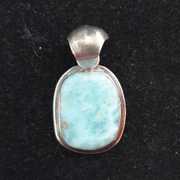 Elegant Vintage Italian 925 Sterling Silver Blue Larimar Pendant Necklace - Picture 5 of 14